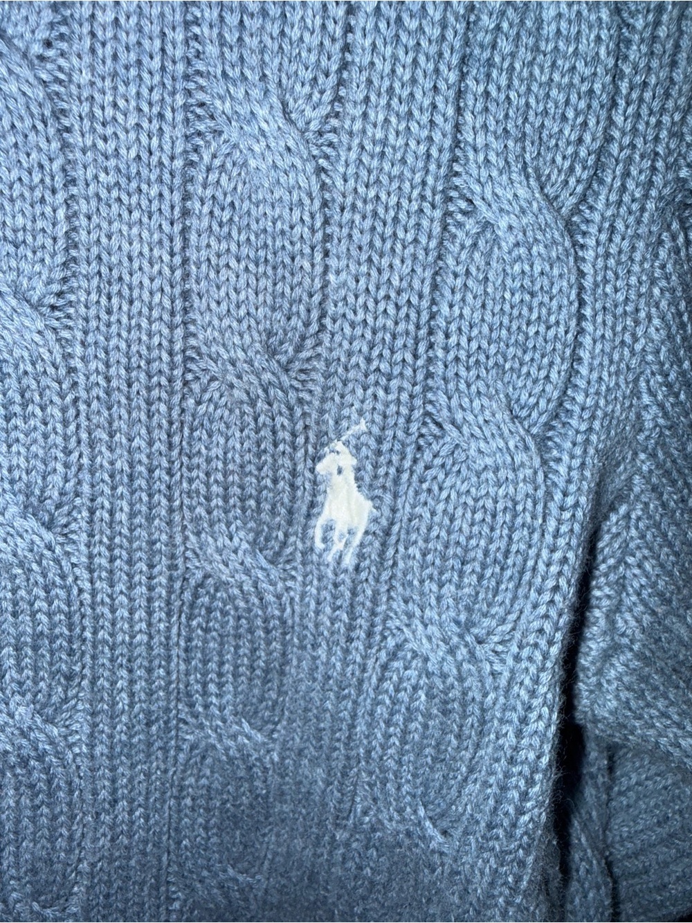 Vintage Ralph Lauren Sport Pale Blue Cable-Knit Zip Hoodie - Picture 3 of 4
